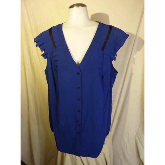 Navy Blue and Black Blouse-button down front- with/belt-sz 20-22W - Picture 3 of 5